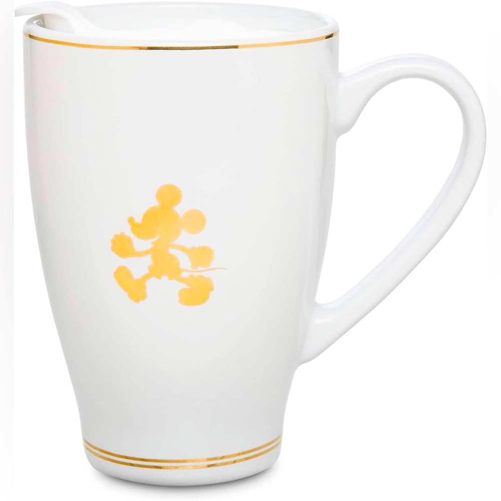 Disney Exclusive Mickey Mouse Travel Mug Mickey White w/Gold Trim 15 oz